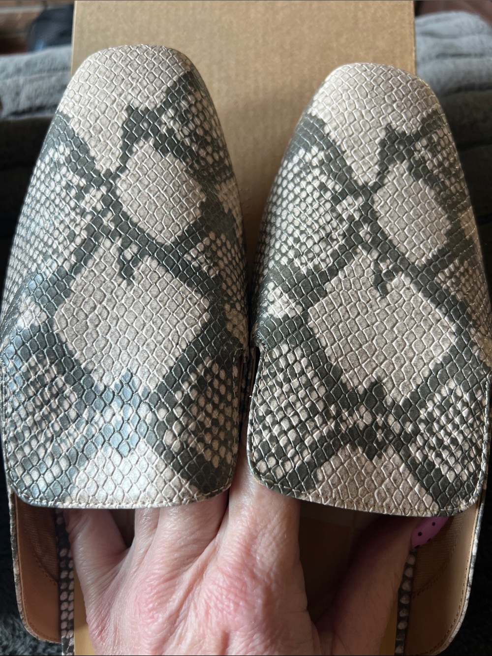 Dolce Vita Snake-Print Square Toe Mules in Gray and White - Picture 3 of 4